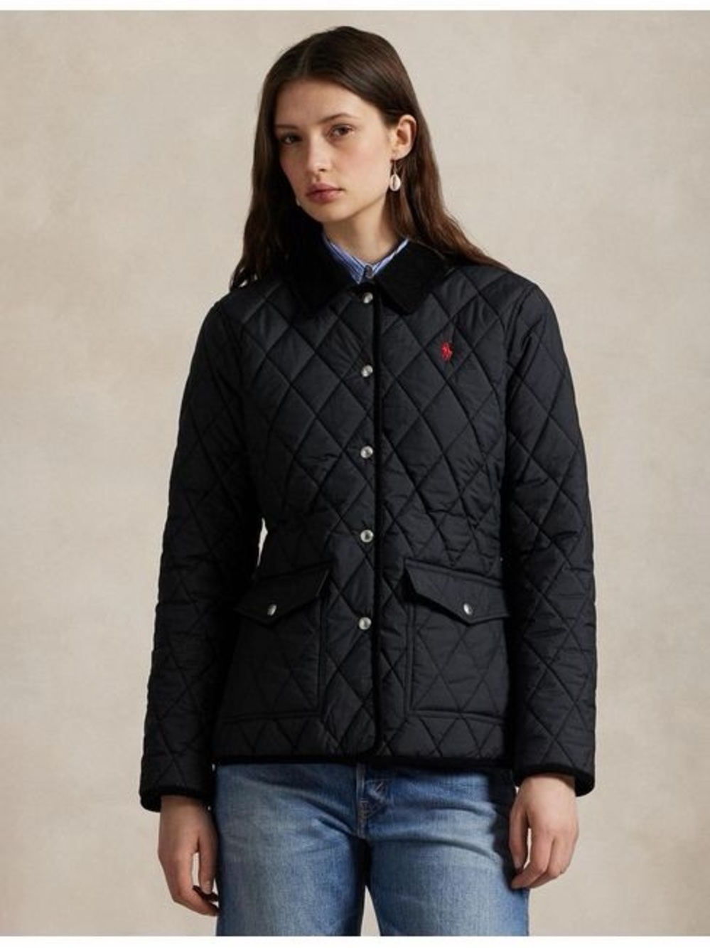 Polo by Ralph Lauren Quilted Dark Brown Jacket with Brown Corduroy Collar